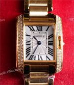 Swiss Grade Clone Cartier Tank Anglaise Silver Roman Yellow Gold Diamond Bezel